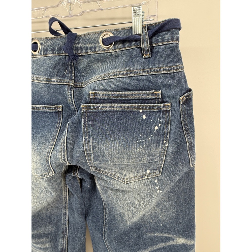 Flamingals Womens Paint Splatter Distressed Cropped Barrel Leg Jeans Blue - Picture 6 of 13